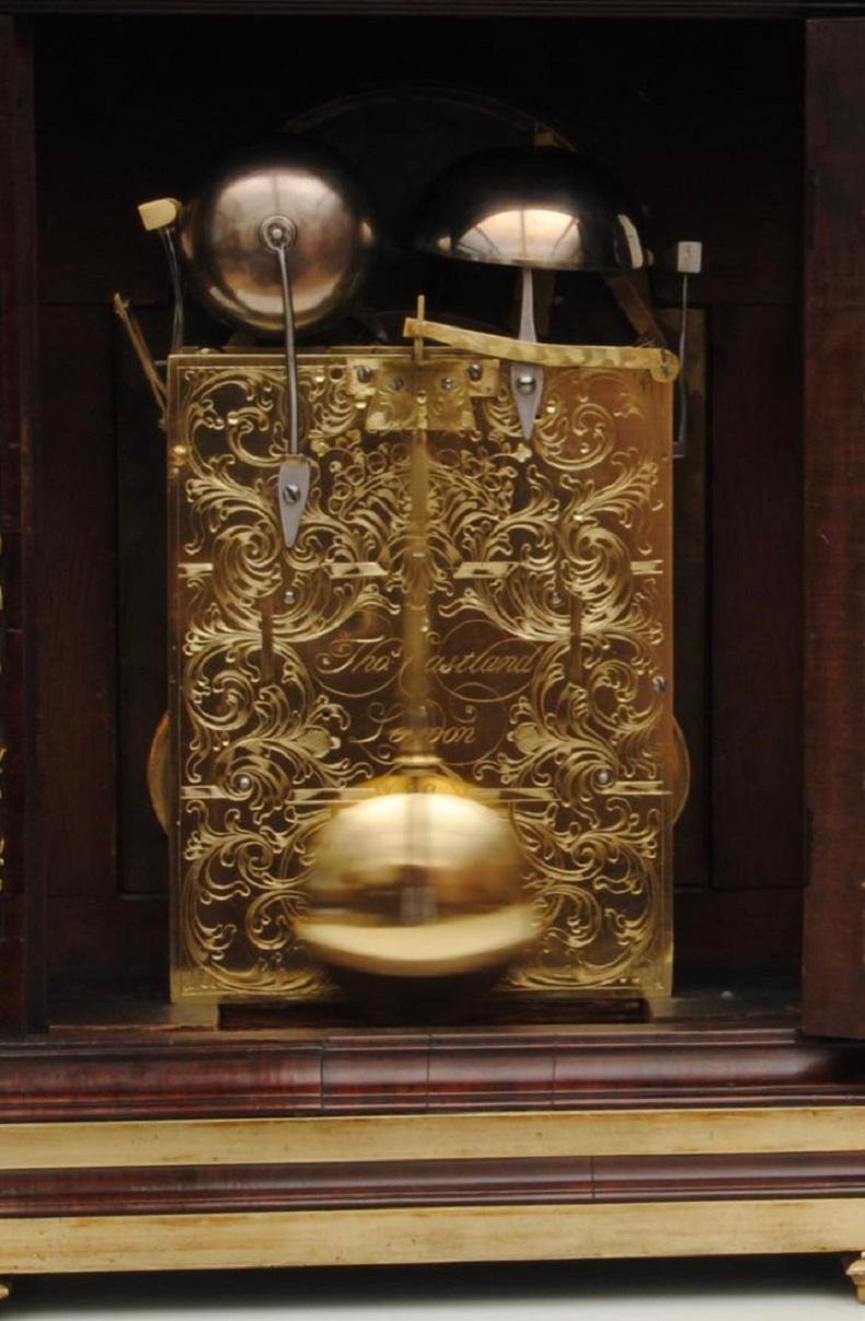 18th Century Thomas Eastland Quarter Chiming Mahogany Bracket Clock In Good Condition In Lincolnshire, GB