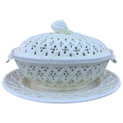 18th Century Three-Piece Creamware Basket with Underplate & Lid