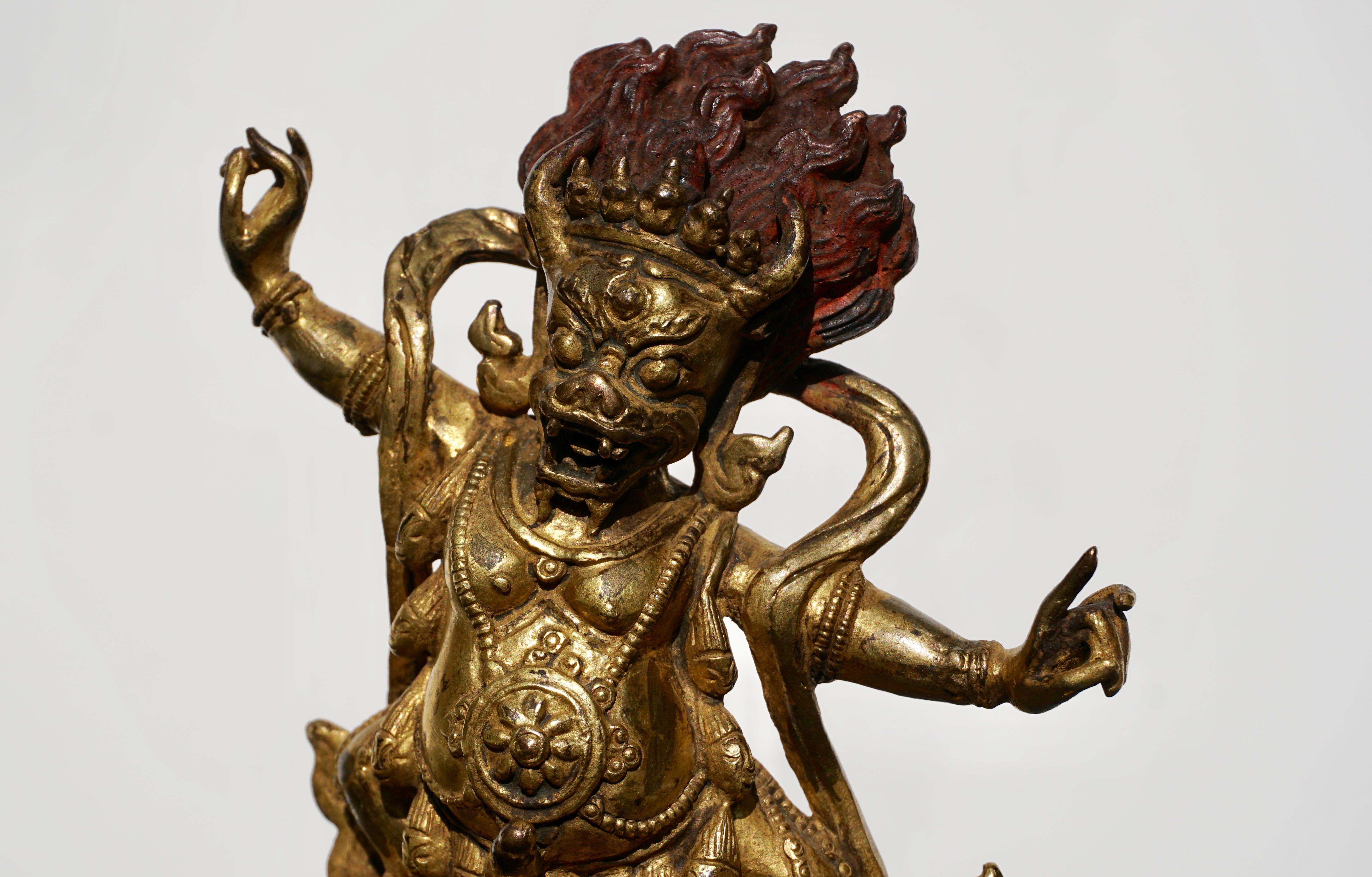 Ming 18th Century Tibetan Gilt Bronze of Yama Dharmaraja Buddha