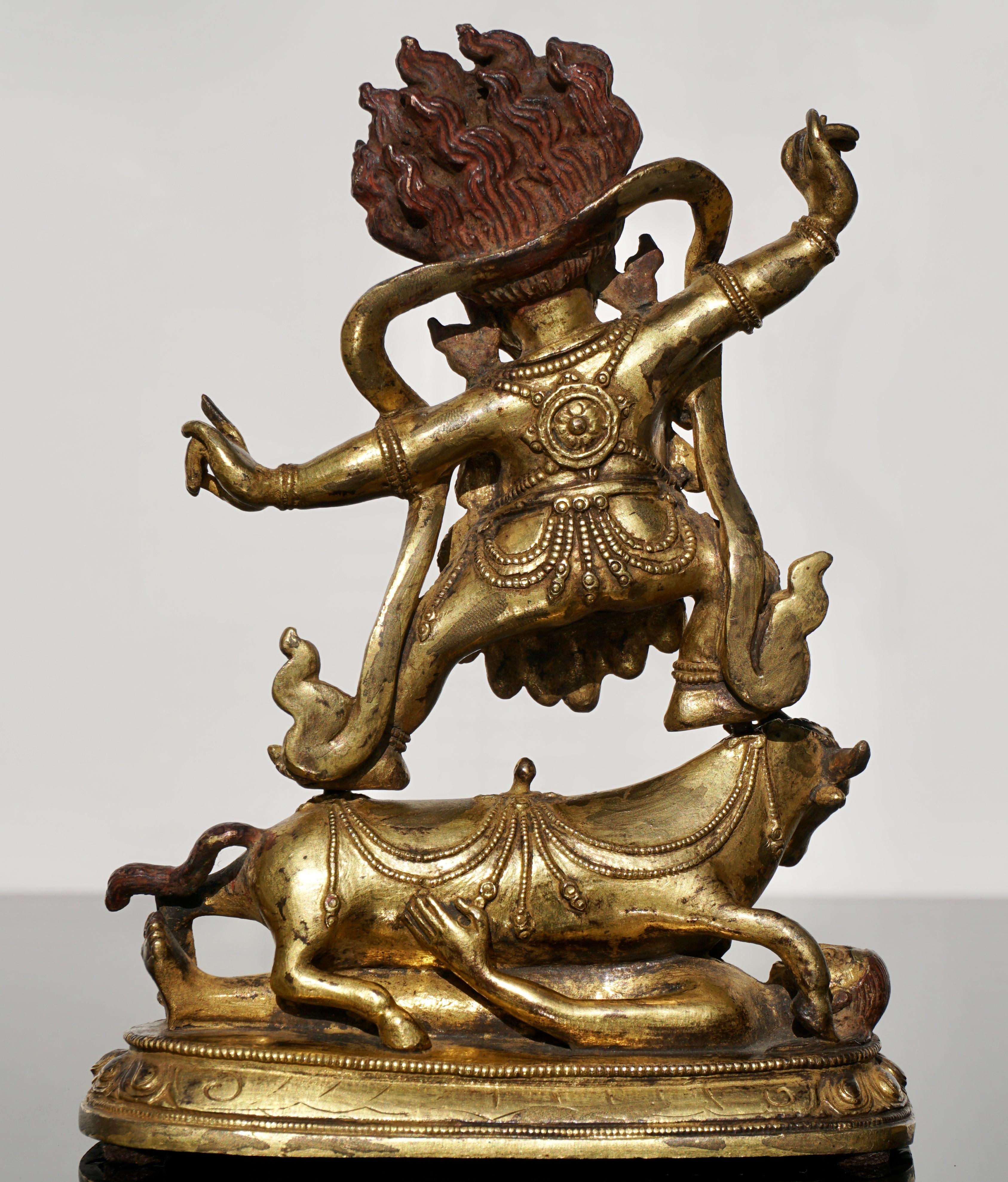 18th Century and Earlier 18th Century Tibetan Gilt Bronze of Yama Dharmaraja Buddha