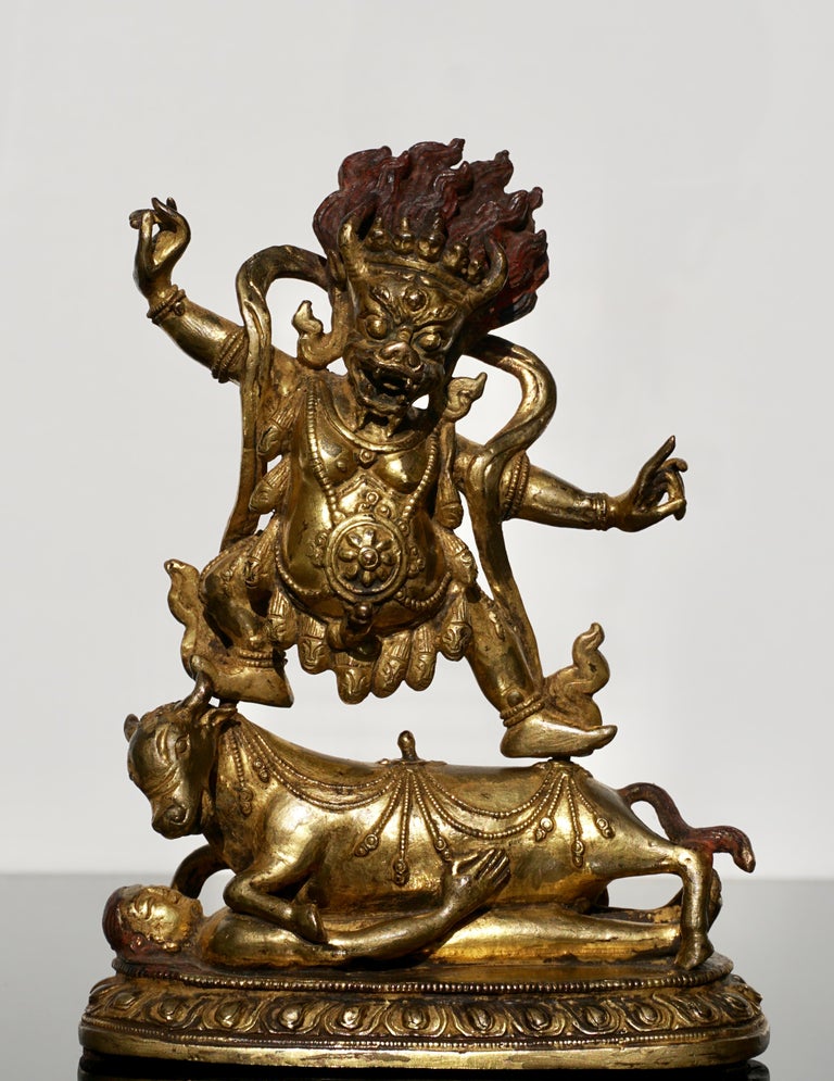 18th Century Tibetan Gilt Bronze of Yama Dharmaraja Buddha 