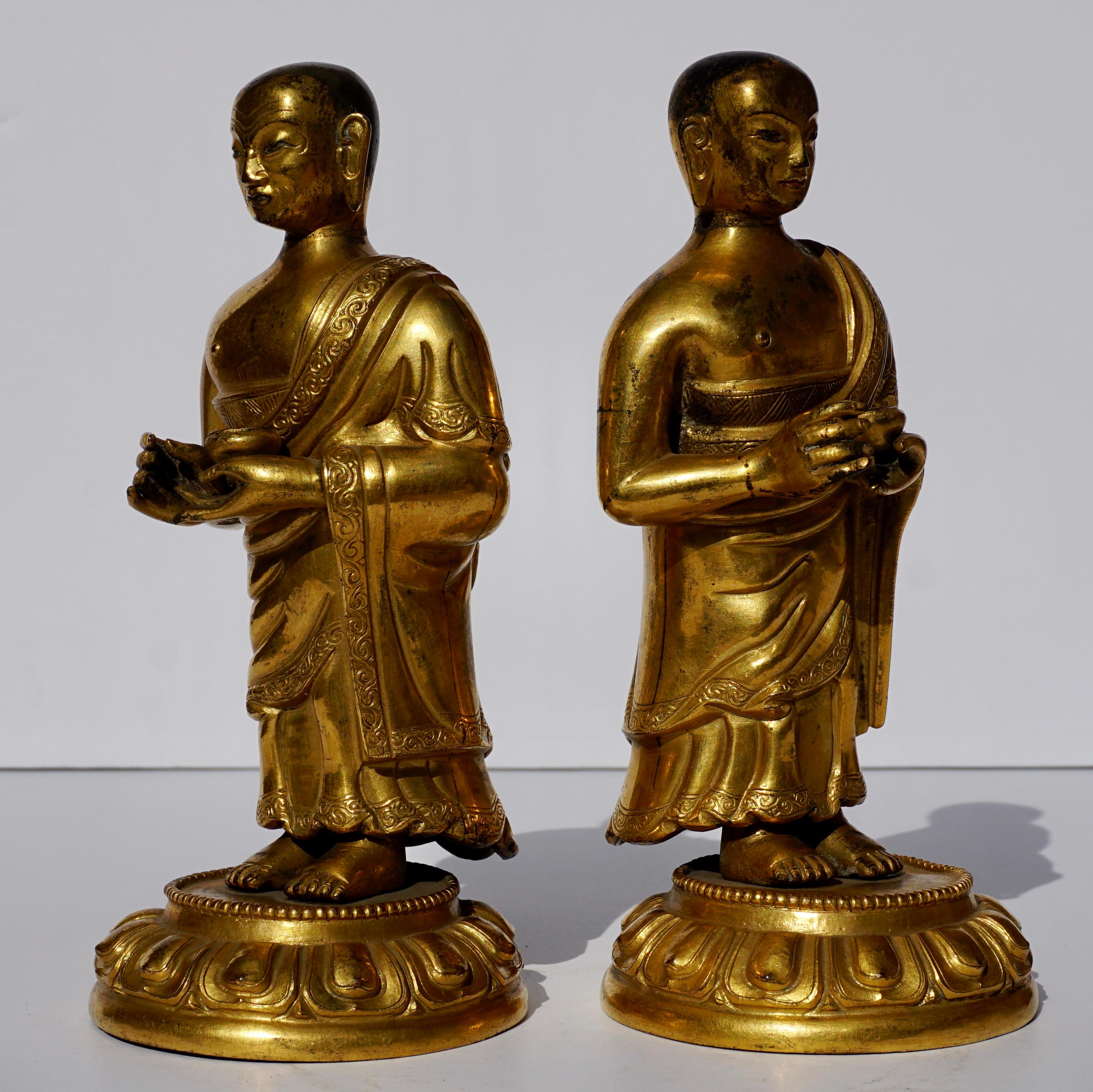 Repoussé 18th Century Tibetan Gilt Repousse Copper and Bronze Lama Buddha Figures