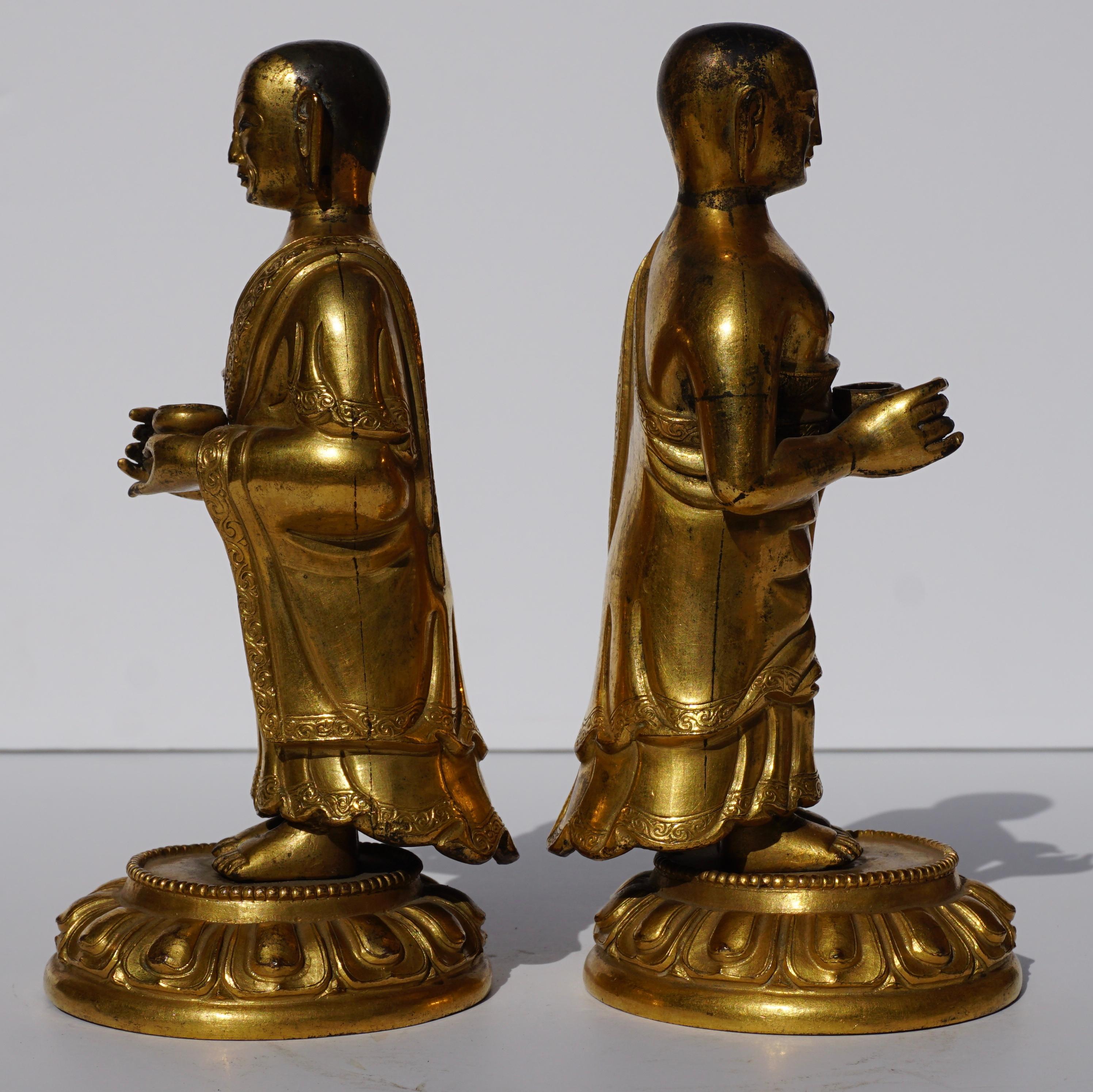 18th Century Tibetan Gilt Repousse Copper and Bronze Lama Buddha Figures In Good Condition In Dallas, TX