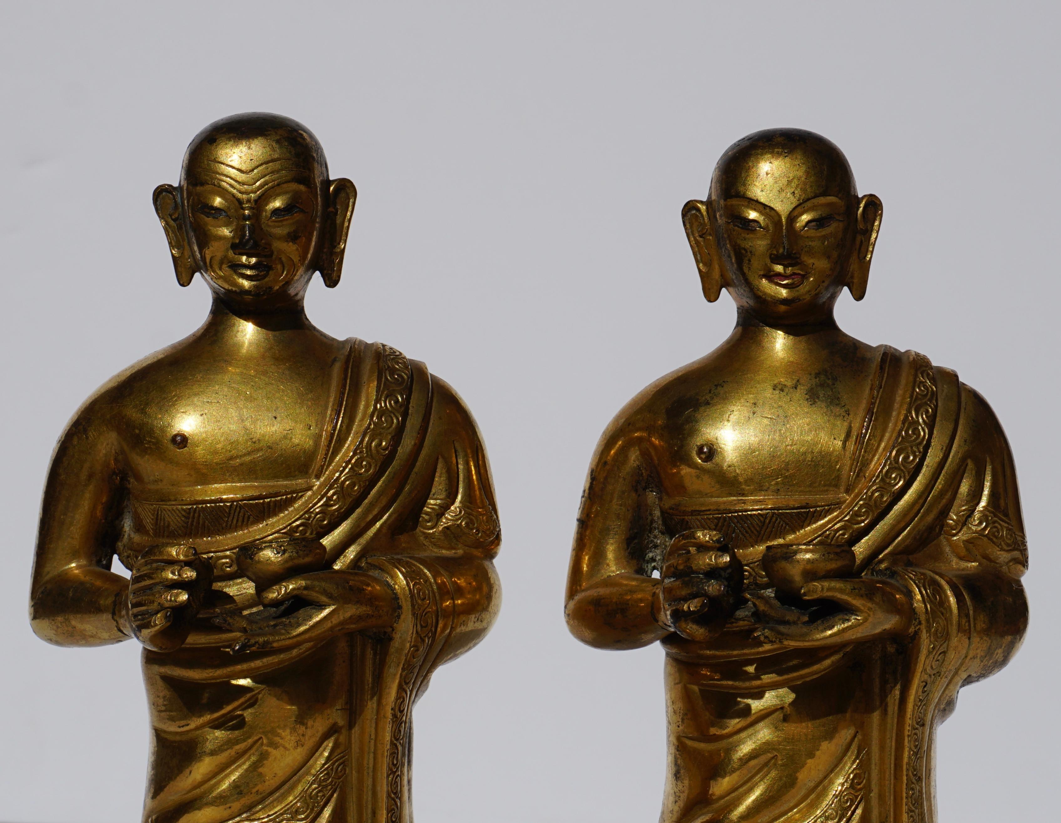 18th Century Tibetan Gilt Repousse Copper and Bronze Lama Buddha Figures 1