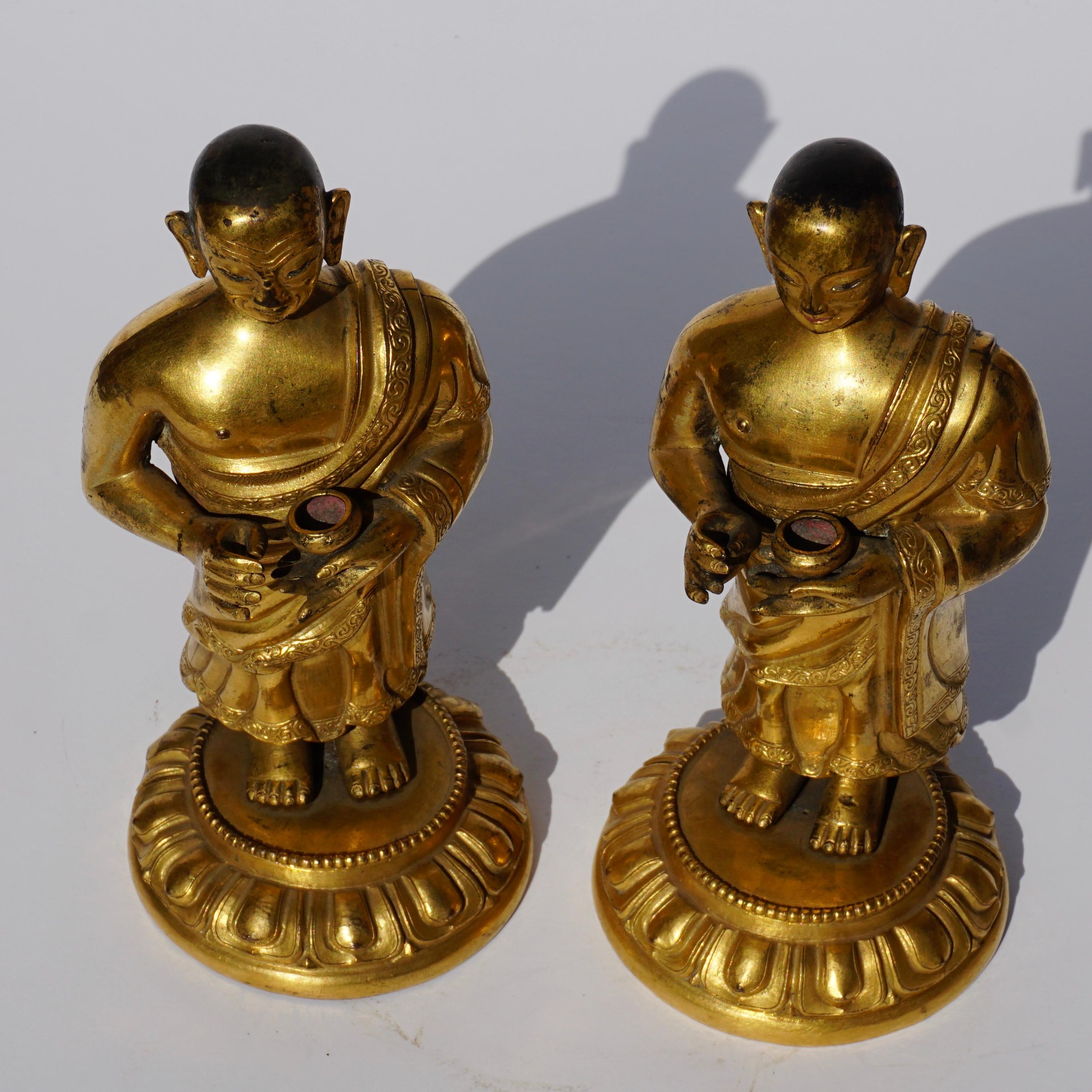 18th Century Tibetan Gilt Repousse Copper and Bronze Lama Buddha Figures 3