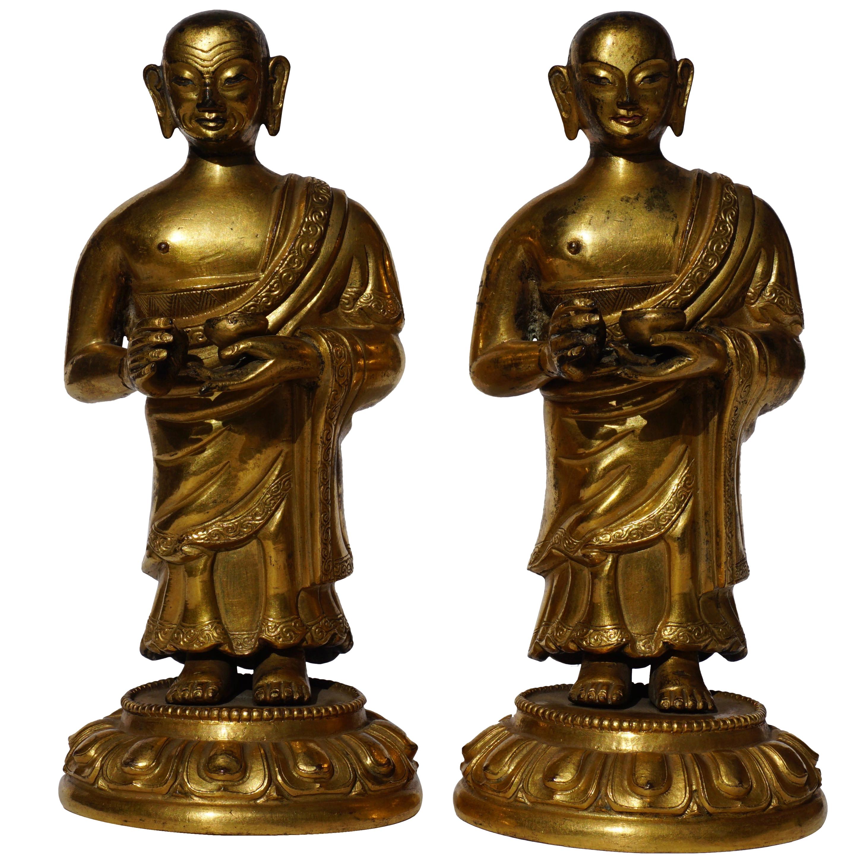 18th Century Tibetan Gilt Repousse Copper and Bronze Lama Buddha Figures