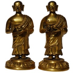 18th Century Tibetan Gilt Repousse Copper and Bronze Lama Buddha Figures