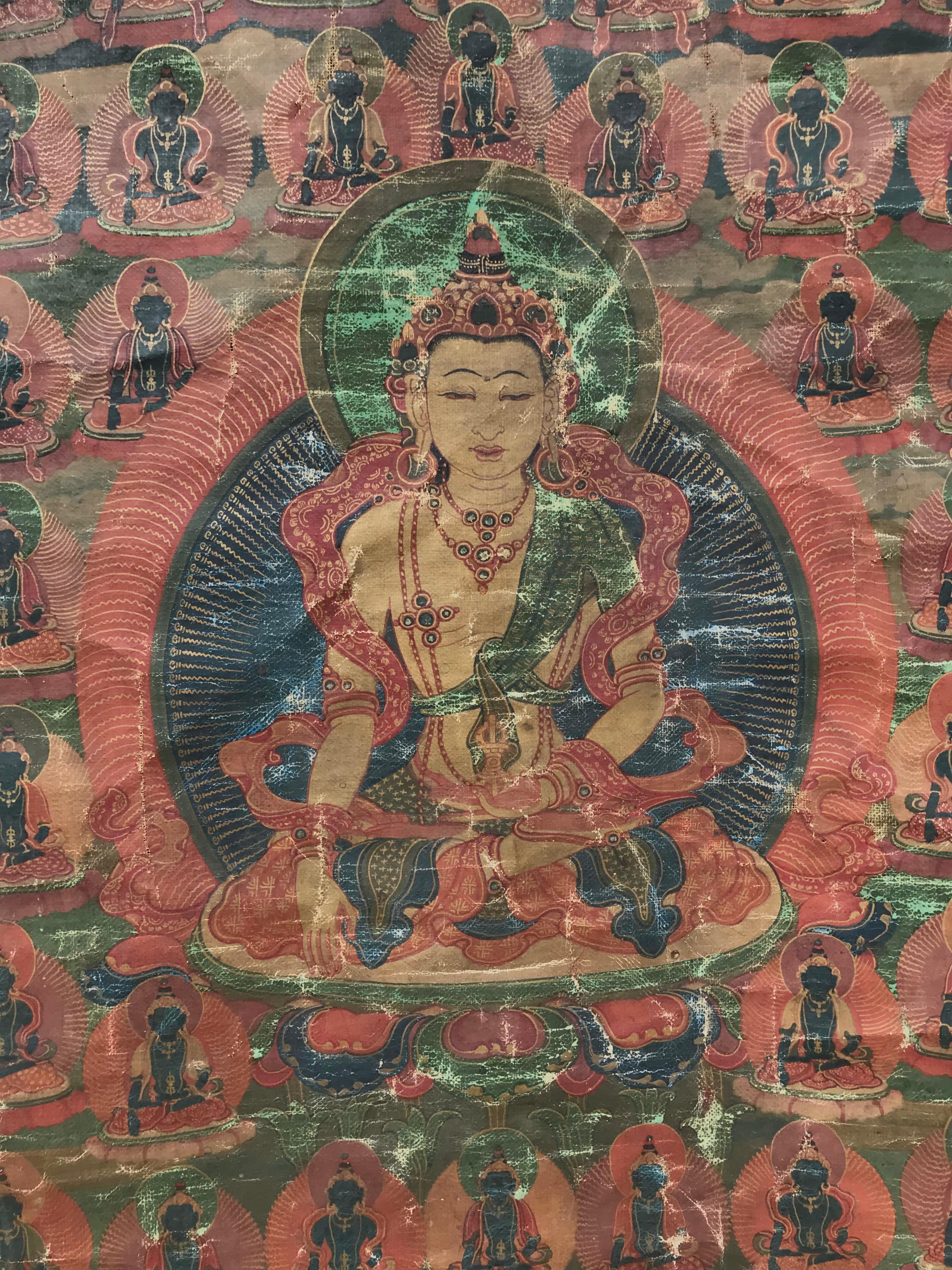 Dyed 18th Century Tibetan Thangka Of Amitayus Buddha  For Sale