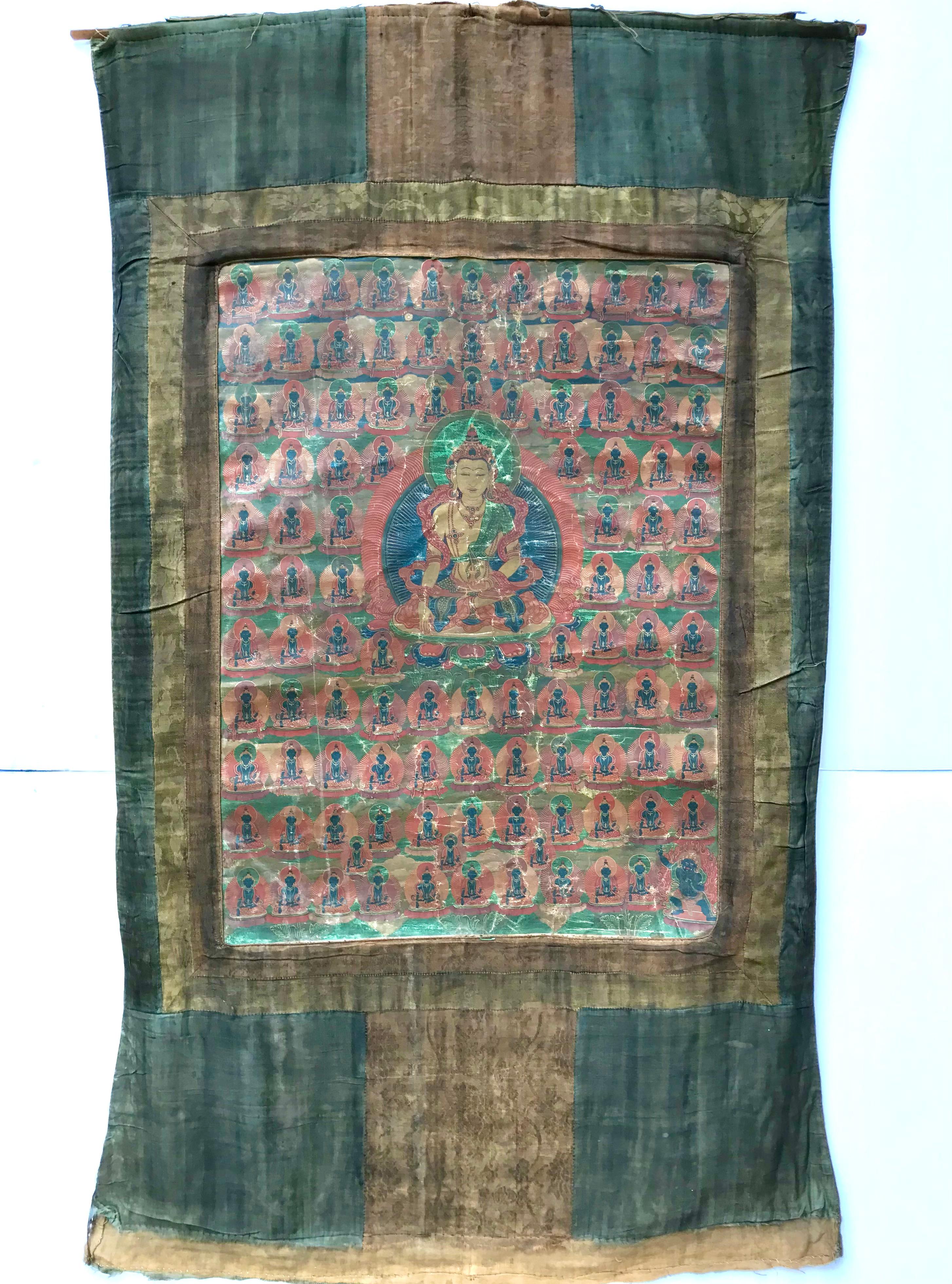 18th Century Tibetan Thangka Of Amitayus Buddha  In Distressed Condition For Sale In Dallas, TX