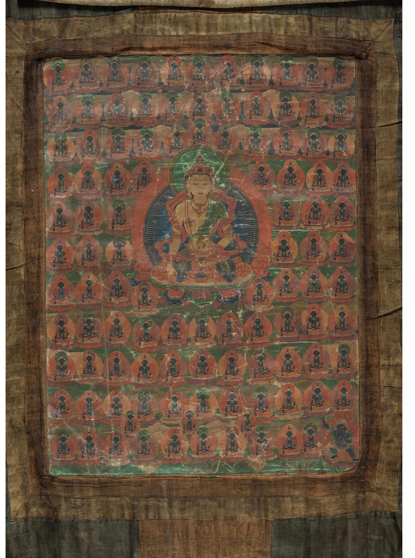 Silk 18th Century Tibetan Thangka Of Amitayus Buddha  For Sale