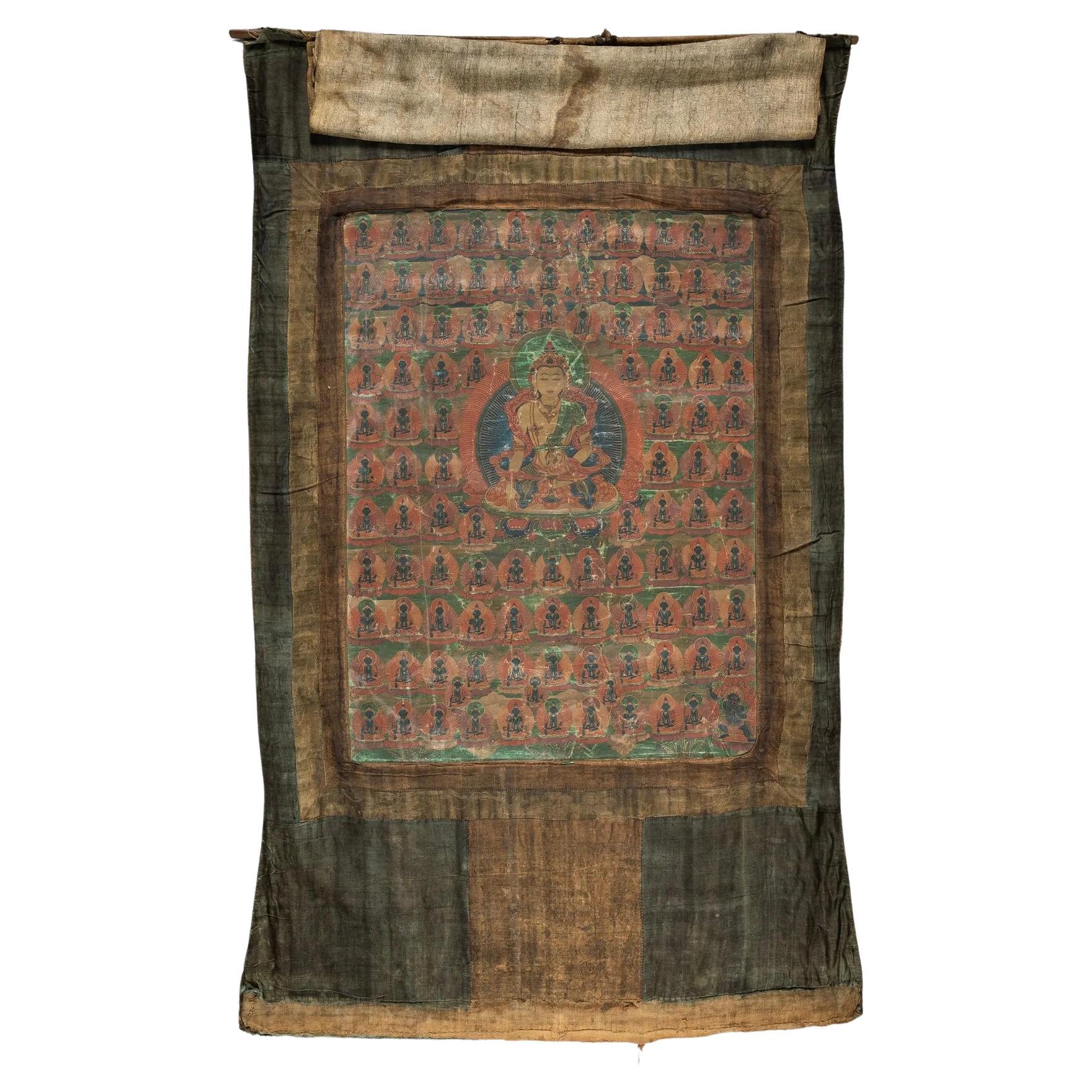 Thangka tibetano del 18° secolo di Amitayus Buddha