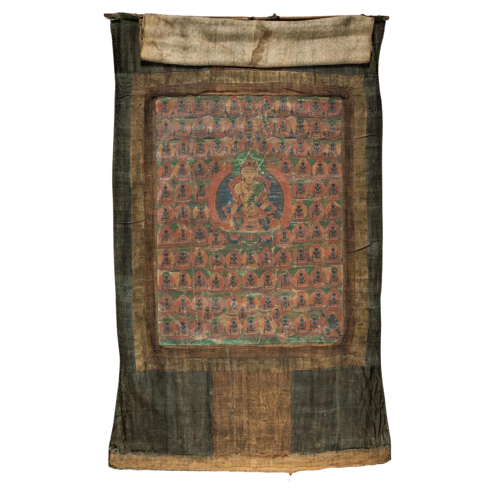 Thangka tibétain du 18ème siècle représentant un Bouddha Amitayus 