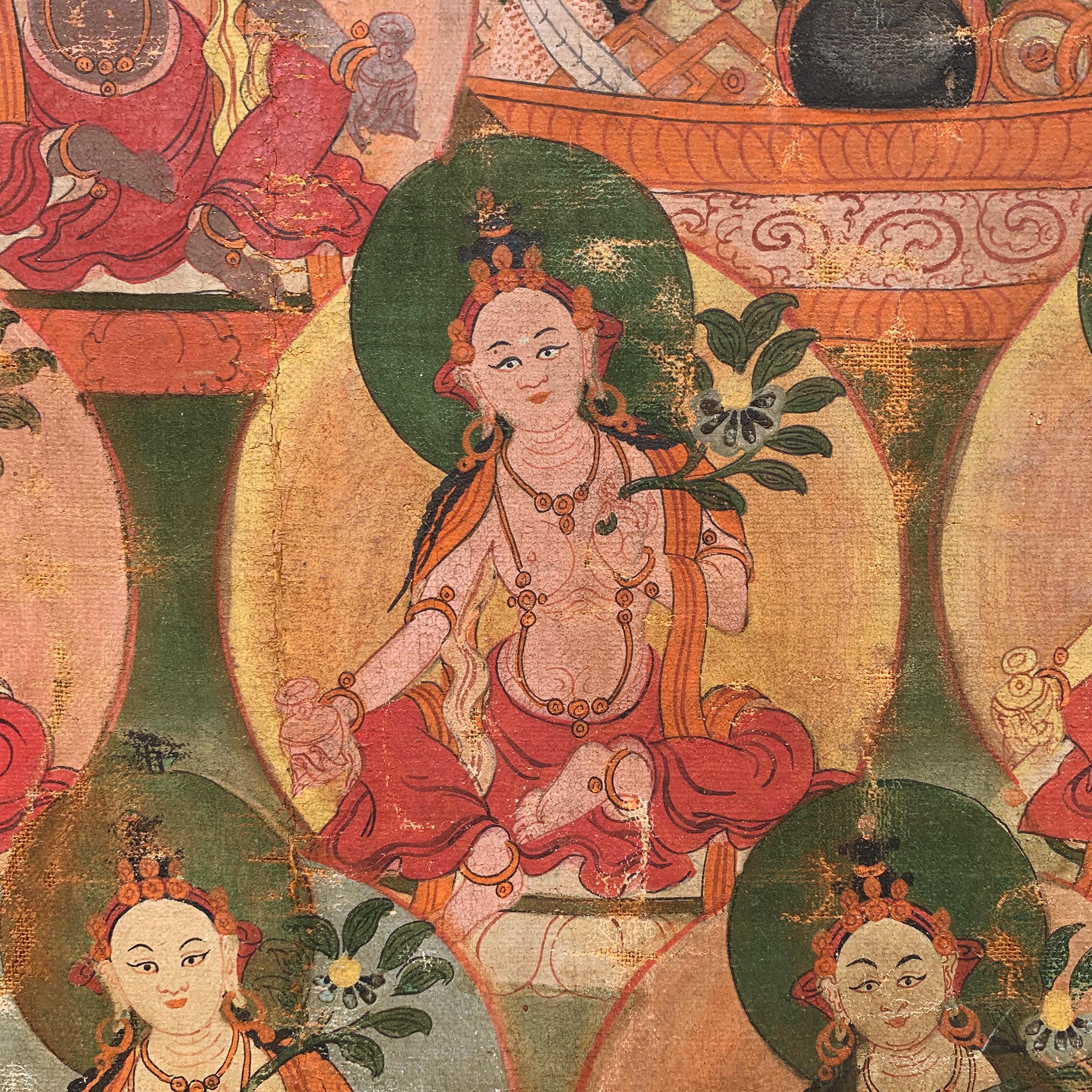 Lino Pittura Thangka tibetana del XVIII secolo in vendita