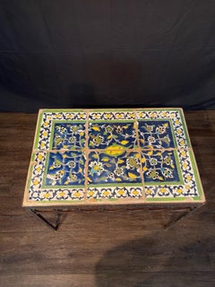 18th Century Tile Top Side or Coffee Table with Later Wrought Iron Base