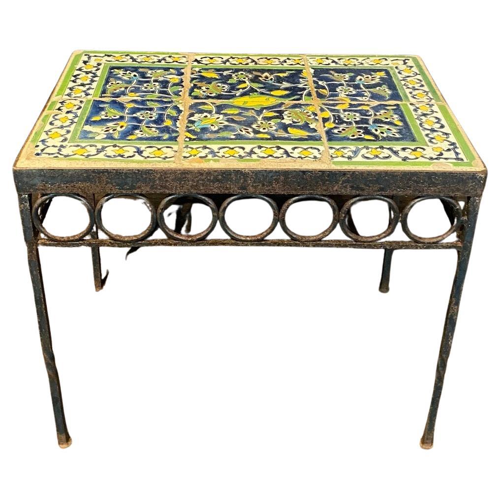18th Century Tile Top Side or Coffee Table with Later Wrought Iron Base For Sale