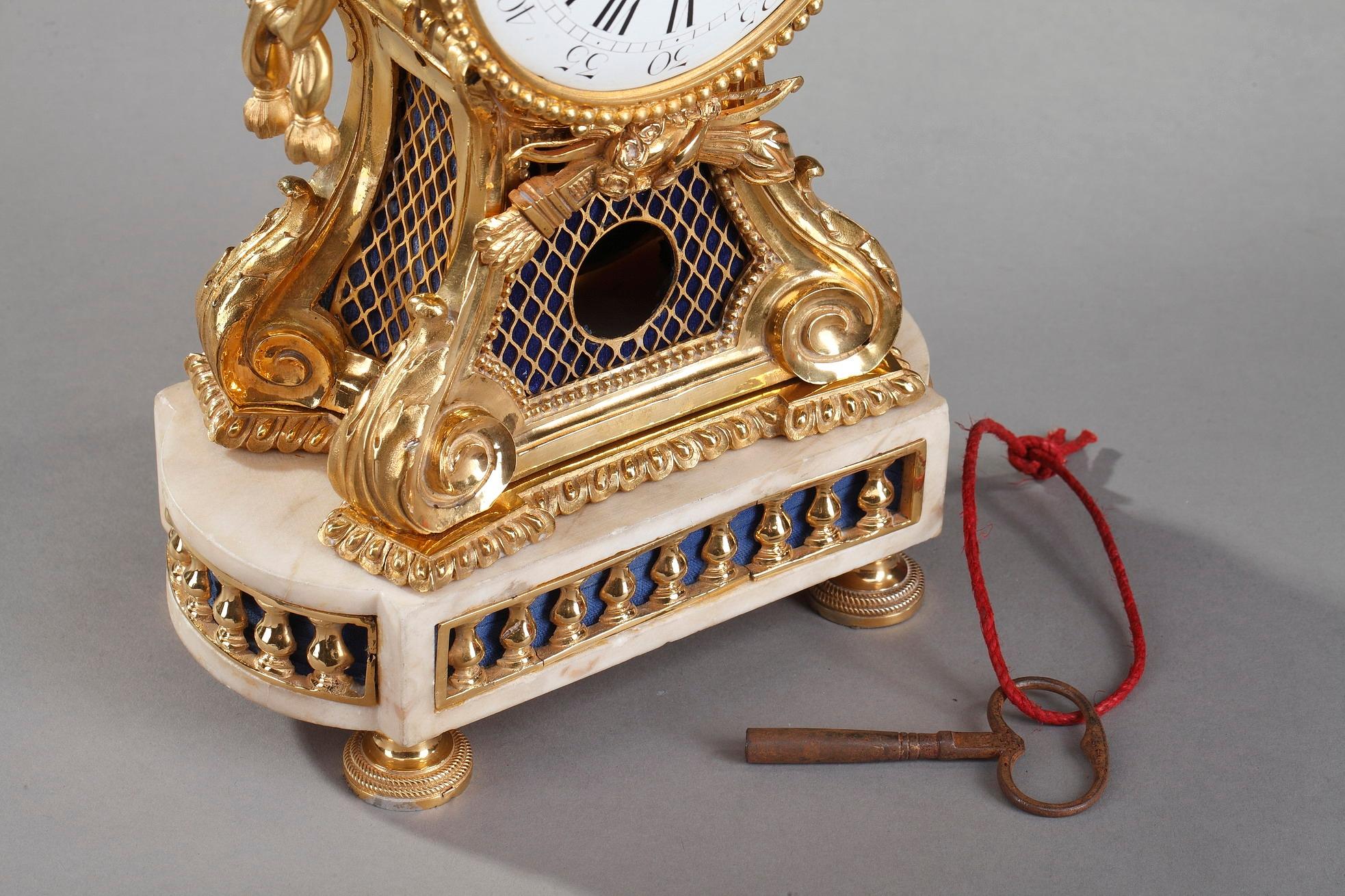18th Century Transition Gilt Bronze and Marble Pendulum Clock 6