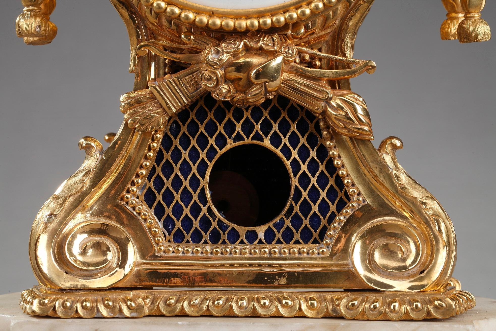 Louis XVI 18th Century Transition Gilt Bronze and Marble Pendulum Clock