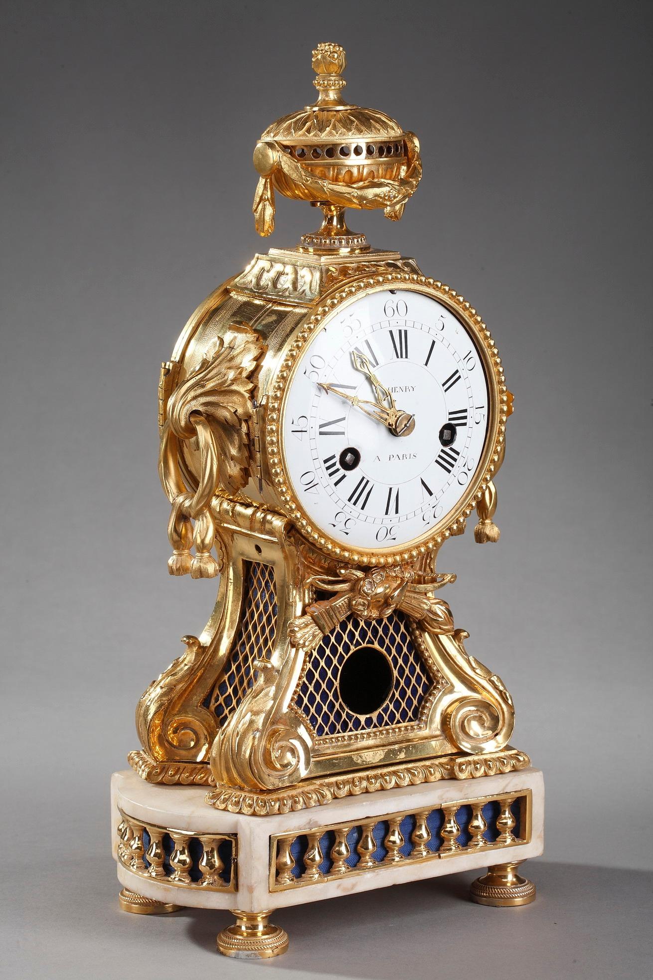 18th Century Transition Gilt Bronze and Marble Pendulum Clock 4