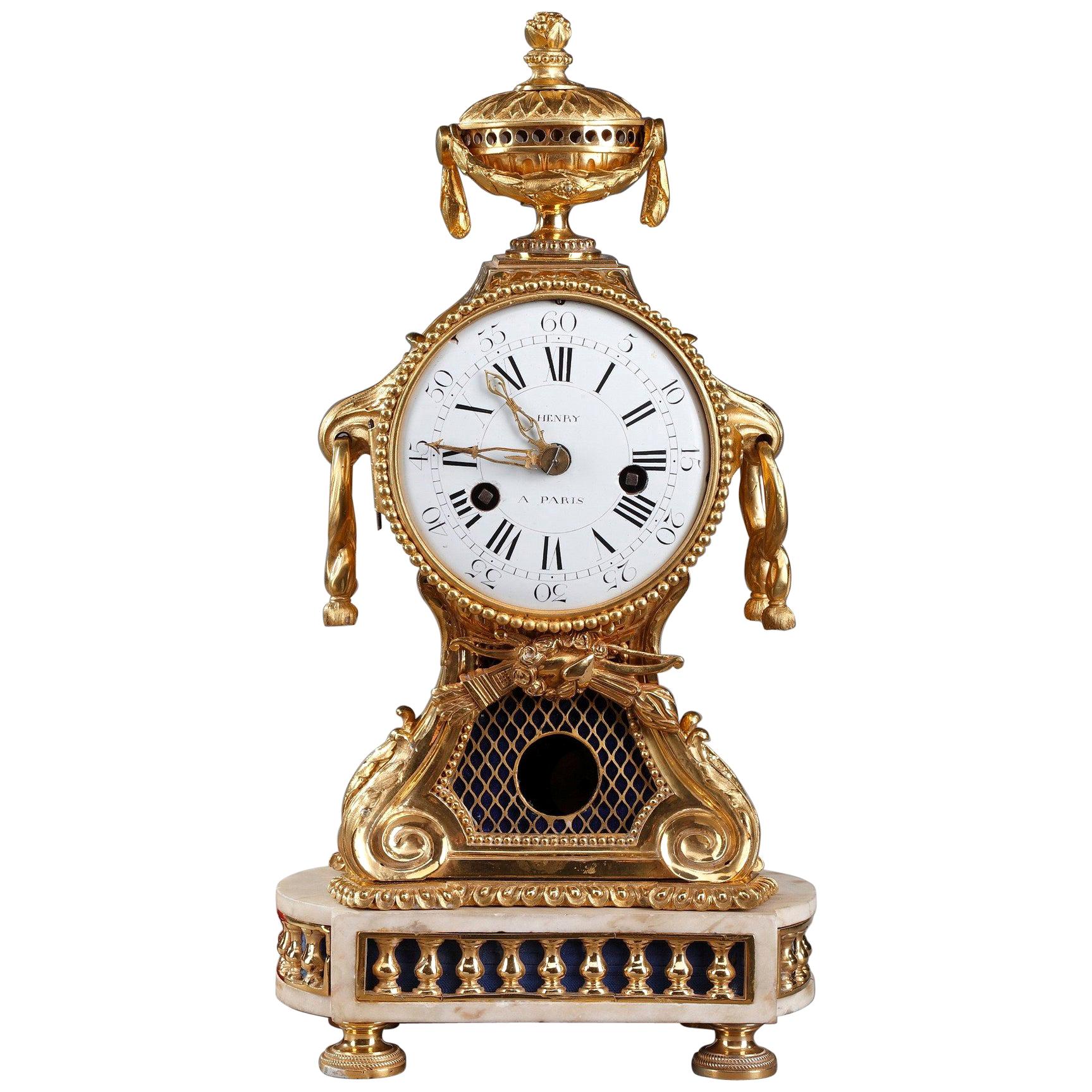 18th Century Transition Gilt Bronze and Marble Pendulum Clock