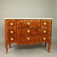 18th Century Transitional Marquetry Break-Front Commode or Chest of Drawers
