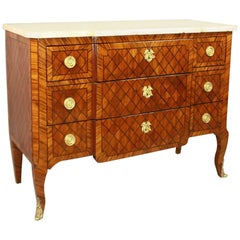 18th Century Transitional Marquetry Break-Front Commode or Chest of Drawers