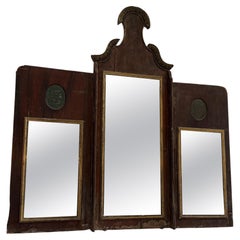 18th Century Triptych Wooden Painted Italian Three Part Cathedral Mirror