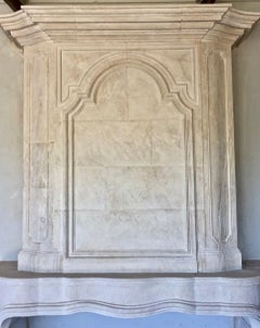 18th Century Trumeau Carved Limestone Fireplace Mantel Reedition