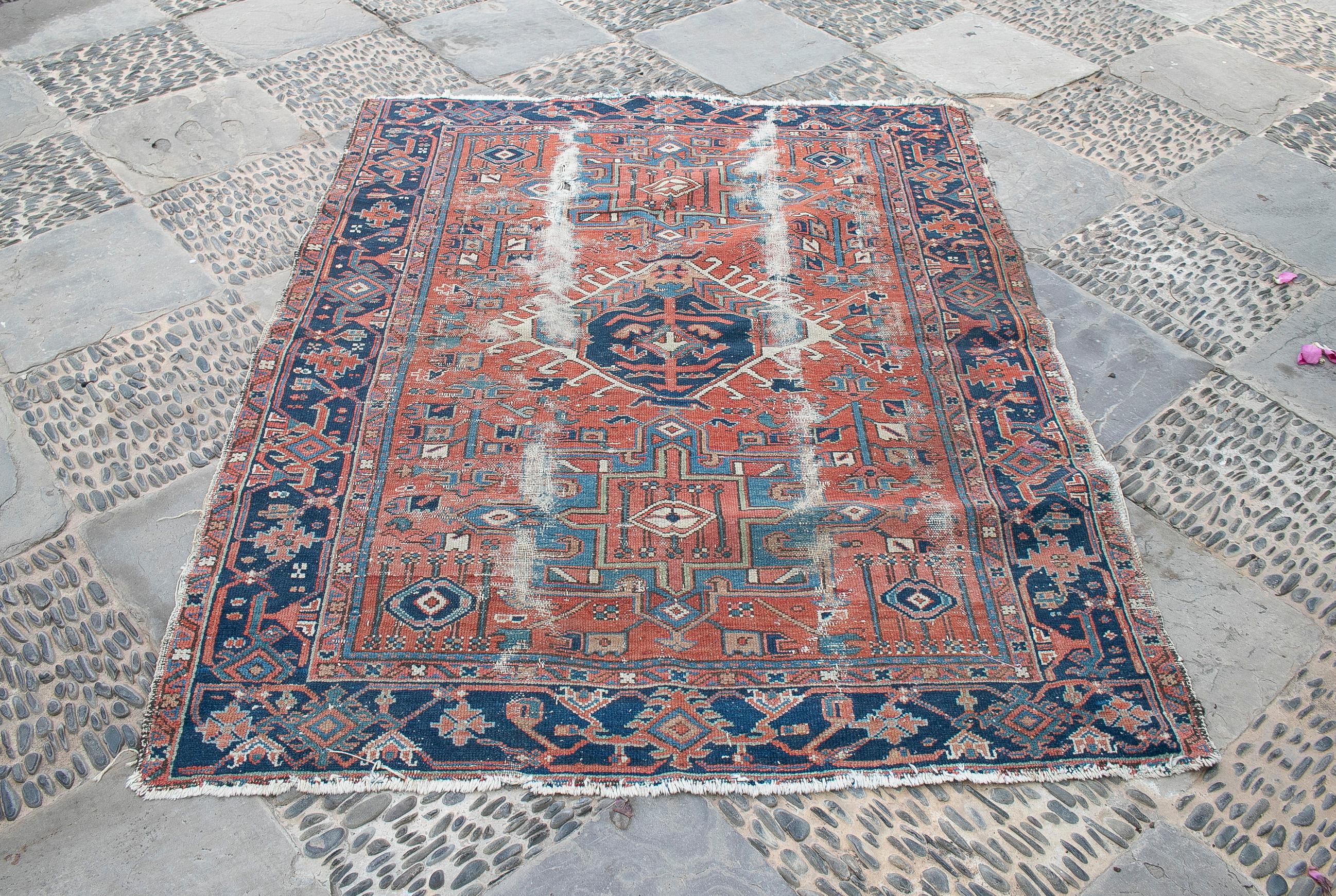 Antique 18th century Turkish kilim wool carpet rug.