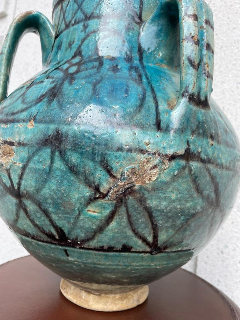 Pot de rangement turc ottoman émaillé turquoise du 18ème siècle Bon état - En vente à Stamford, CT