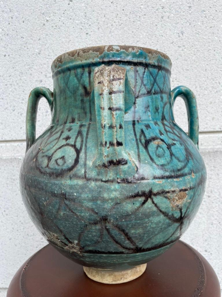 Céramique Pot de rangement turc ottoman émaillé turquoise du 18ème siècle en vente
