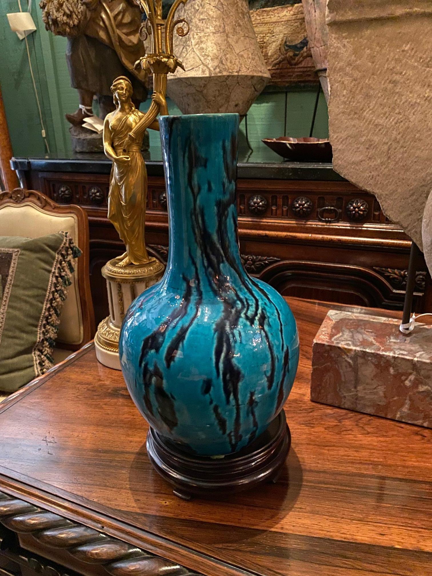 18th Century Turquoise Glazed Bottle Pottery Vase / Jar Decorative Object Design 4