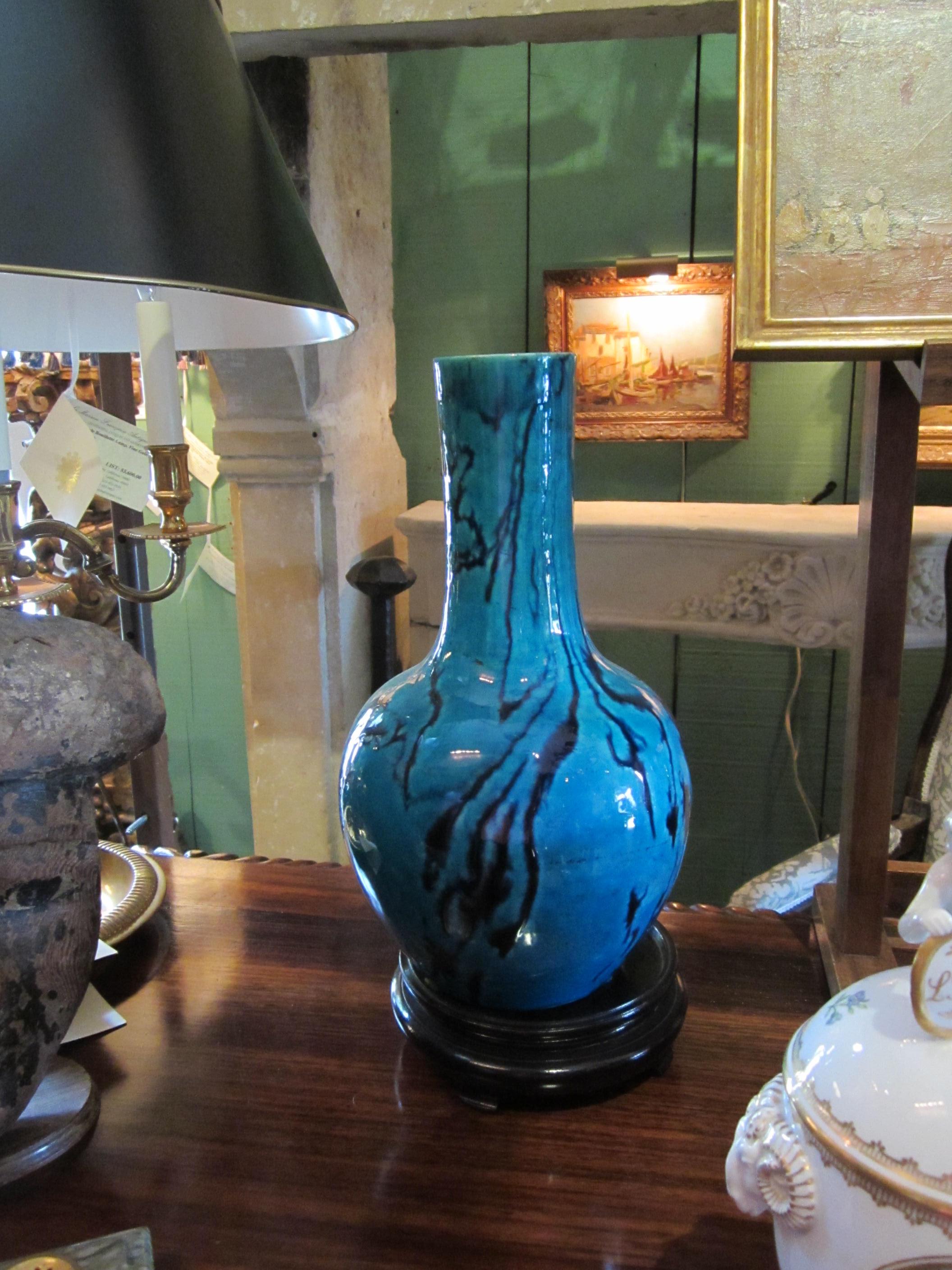 Terracotta 18th Century Turquoise Glazed Bottle Pottery Vase / Jar Decorative Object Design