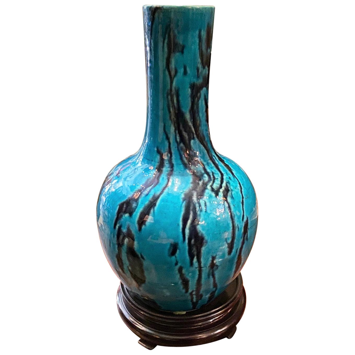 18th Century Turquoise Glazed Bottle Pottery Vase / Jar Decorative Object Design