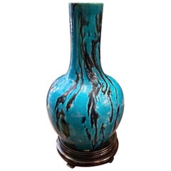 18th Century Turquoise Glazed Bottle Pottery Vase / Jar Decorative Object Design