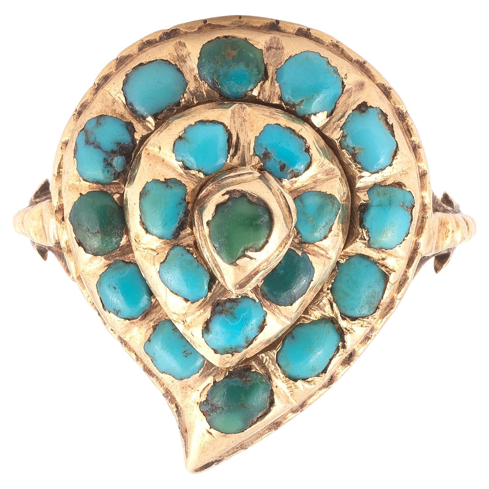 Cabochon 17th Century Turquoise Gold Witch’s Heart Ring