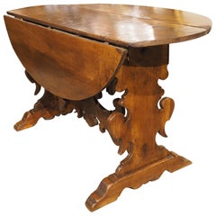 Antique 18th Century Tuscan Oval Drop Leaf Table in Carved Walnut