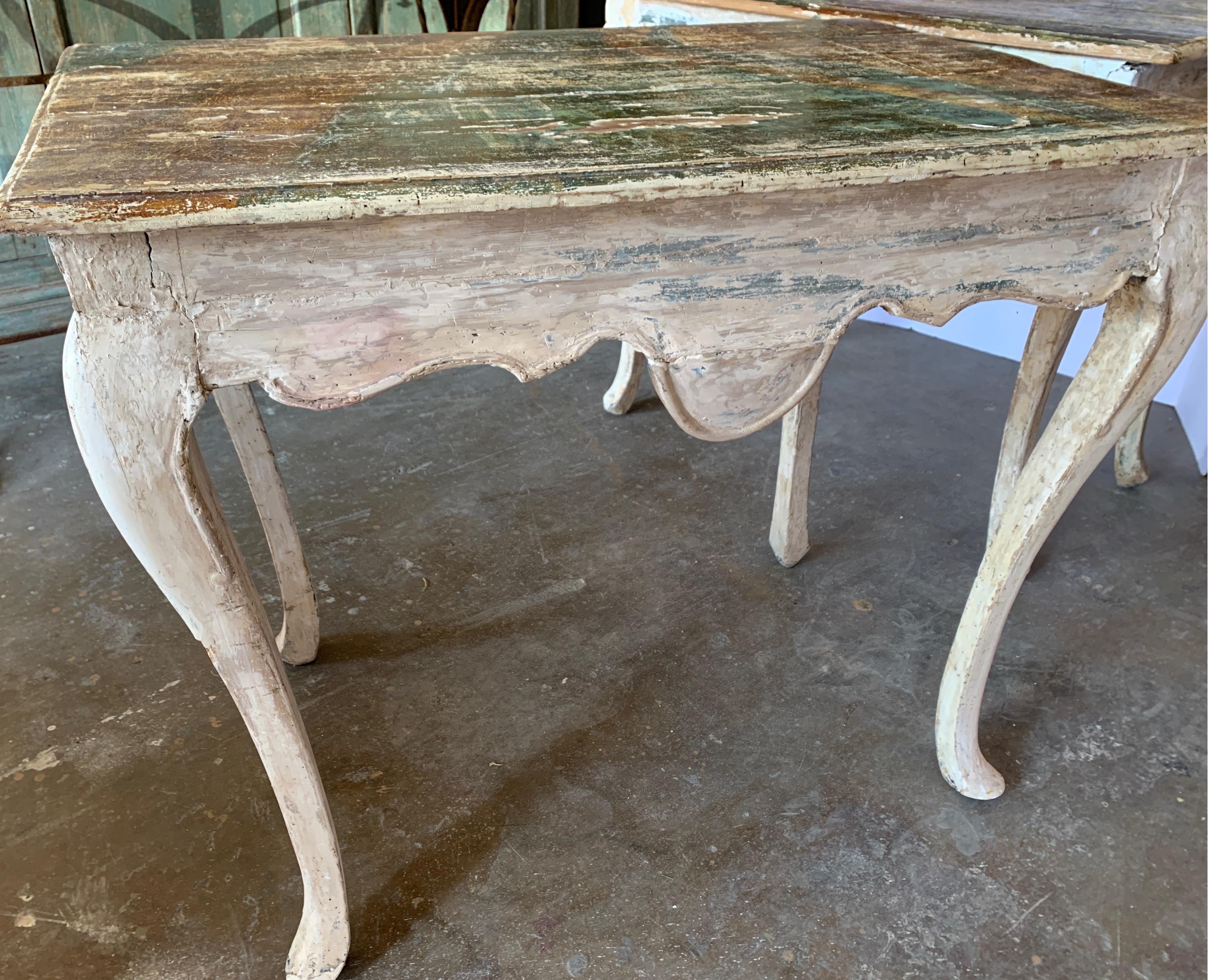 18th Century Tuscan Painted Side Tables from Italy Carved All the Way Around 3