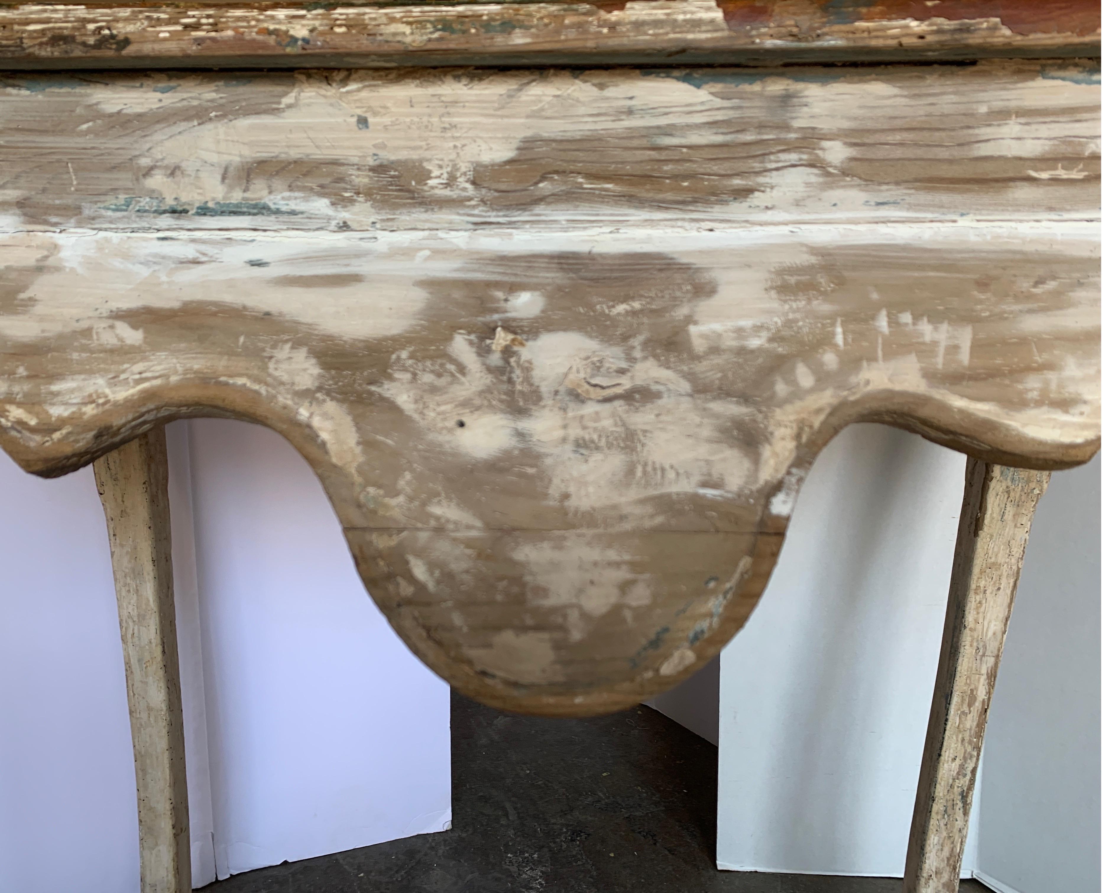 18th Century Tuscan Painted Side Tables from Italy Carved All the Way Around In Fair Condition In Houston, TX