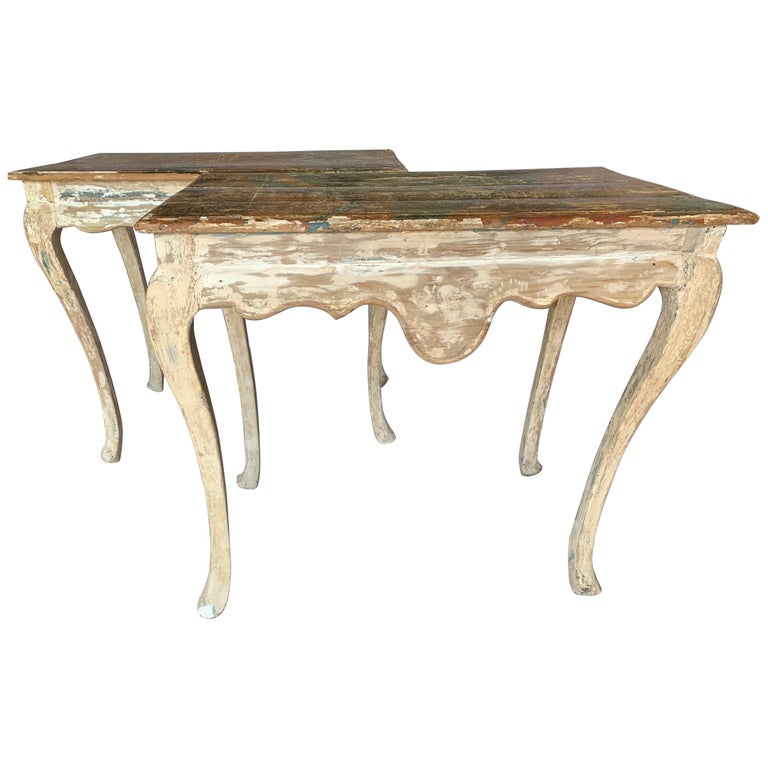 18th Century Tuscan Painted Side Tables From Italy Carved All The Way Around For Sale At 1stdibs