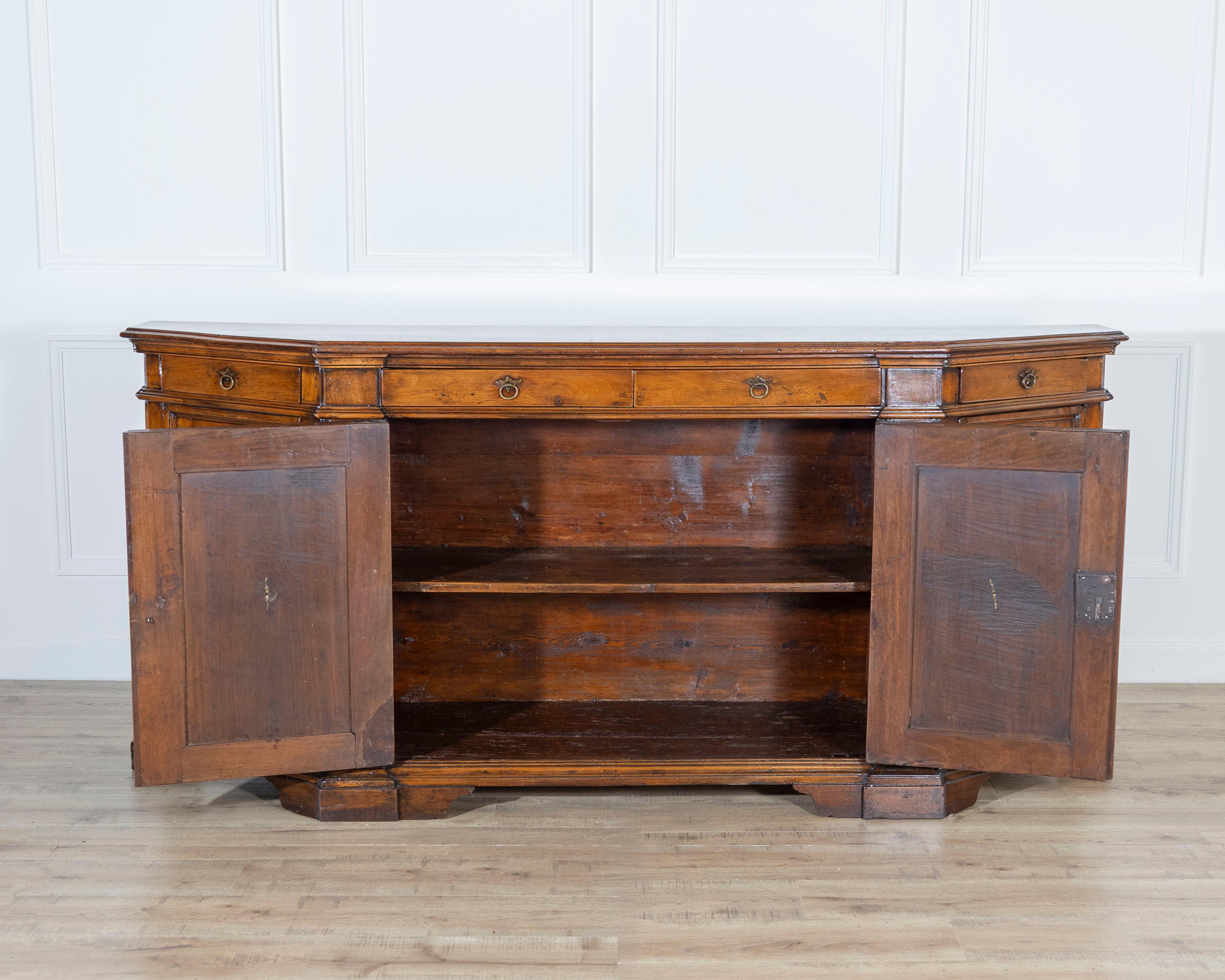 Italian 18th Century Tuscan Walnut Cornered Sideboard For Sale