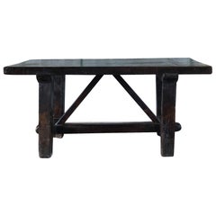 18th Century Italian Walnut Kitchen Table, Antique Tuscan Dark Waxed Farm Table