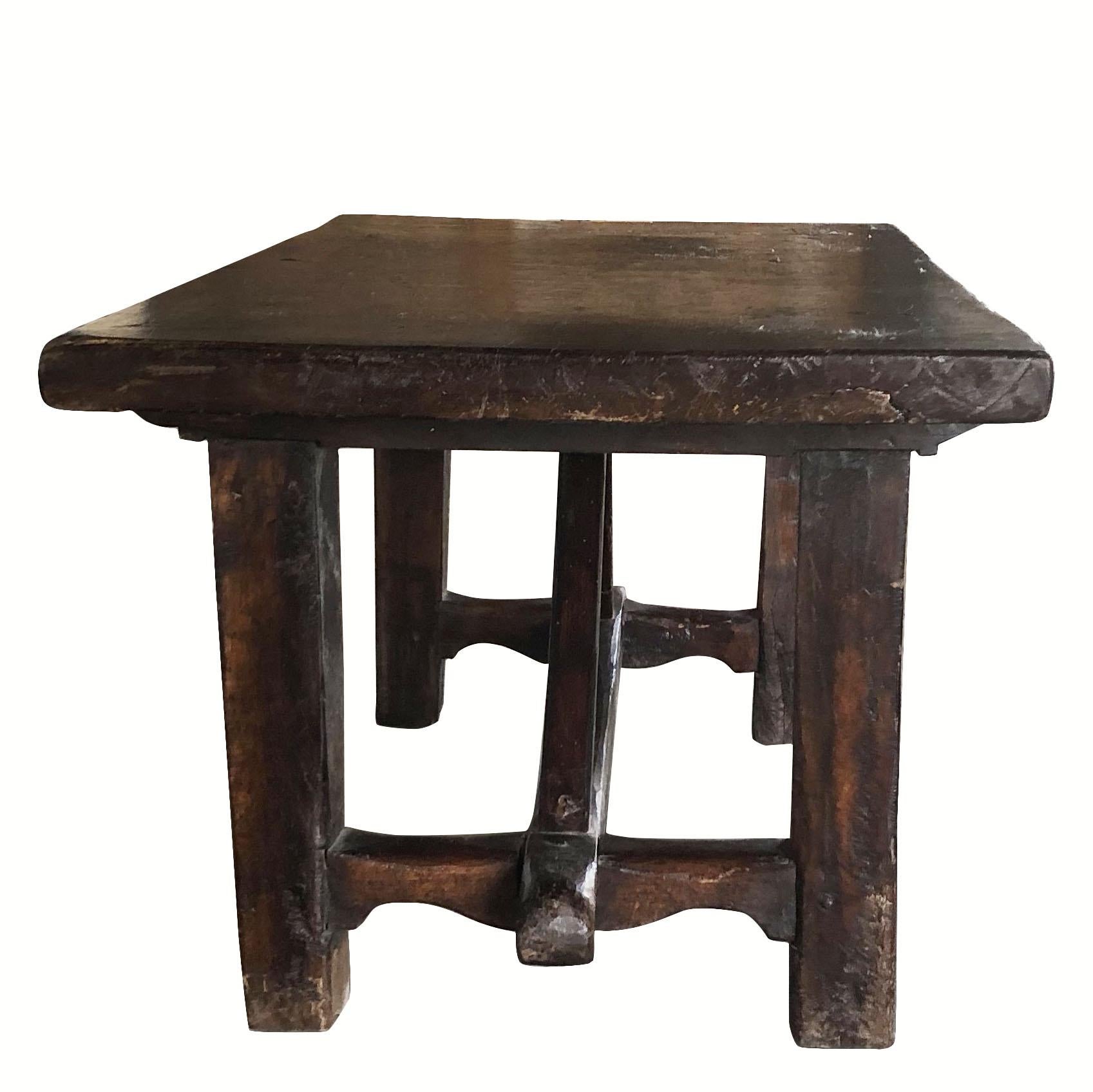18th Century Italian Walnut Kitchen Table, Antique Tuscan Dark Waxed Farm Table 1