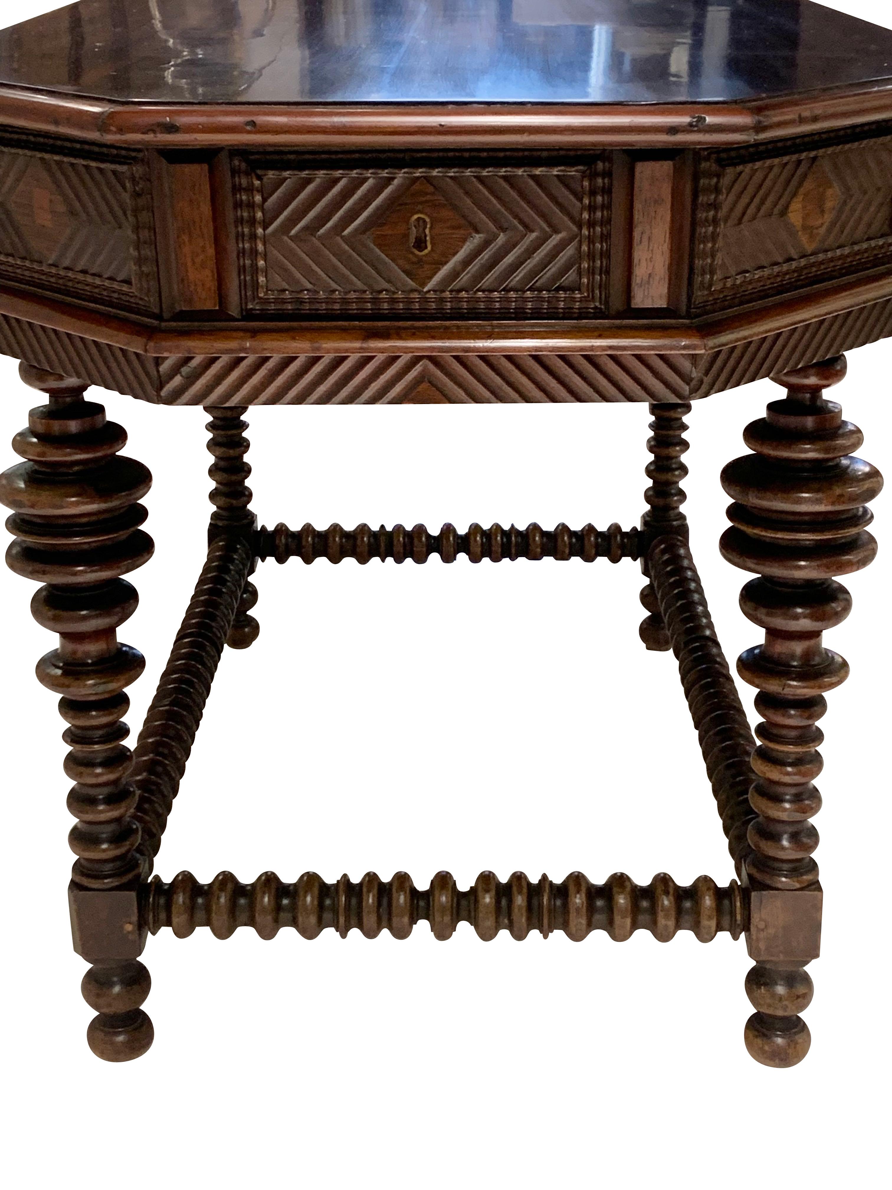 18th Century Two Drawer Spool Leg Side Table, Portugal In Good Condition In New York, NY