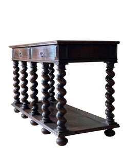 18th Century Two-Drawer, Turned Legs Walnut Console, Italy