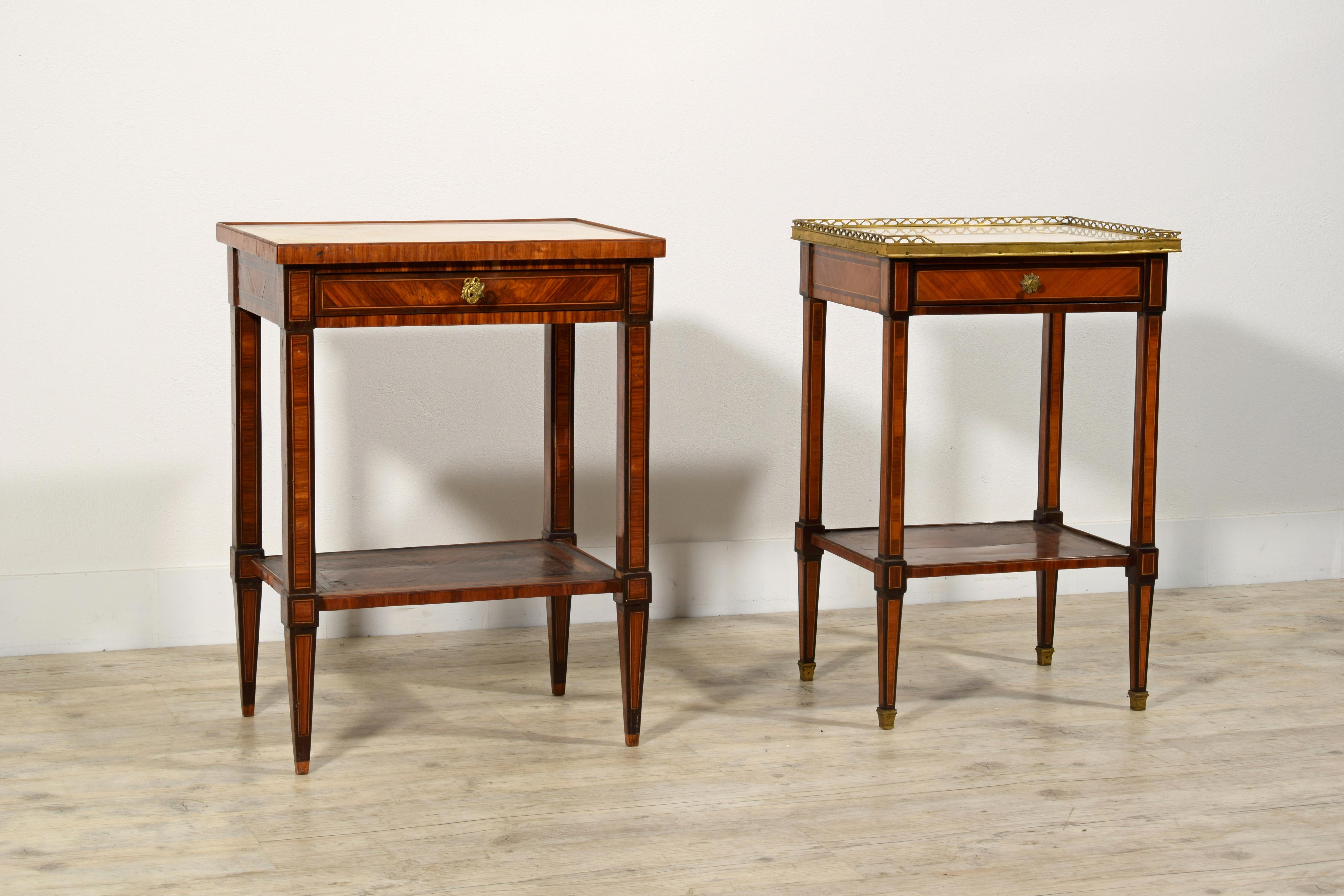 Gilt 18th Century, Two French Louis XVI Veneered Wood Center Tables or Night Stands For Sale