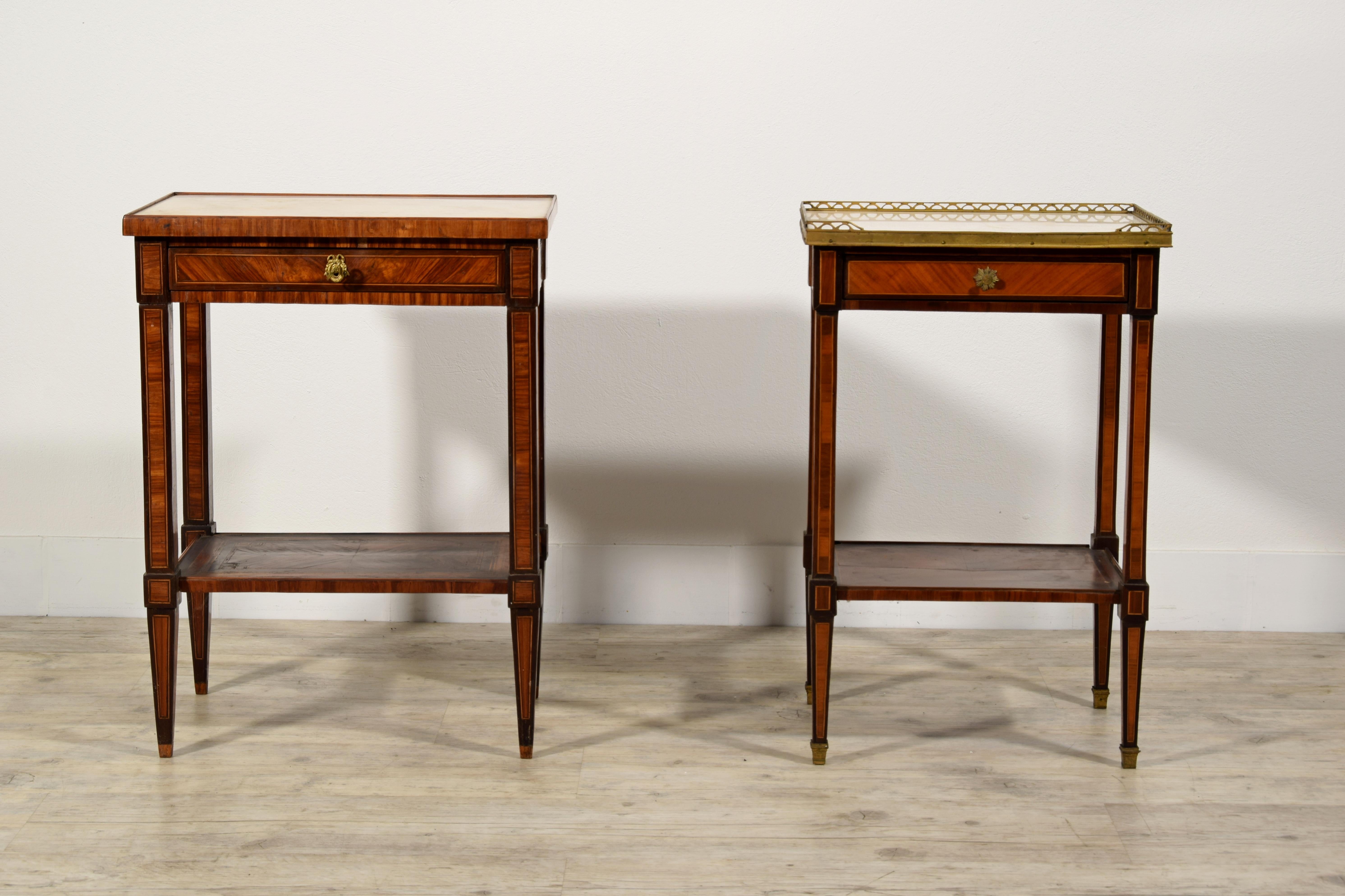 Bronze 18th Century, Two French Louis XVI Veneered Wood Center Tables or Night Stands For Sale