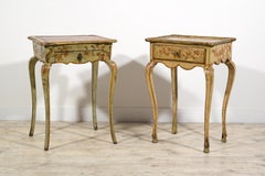 18th Century, Two Italian Rococo Lacquered Wood Side Tables or Night Stands