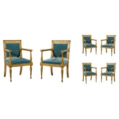 18th Century, Two of Six Italian Neoclassical Giltwood Armchairs