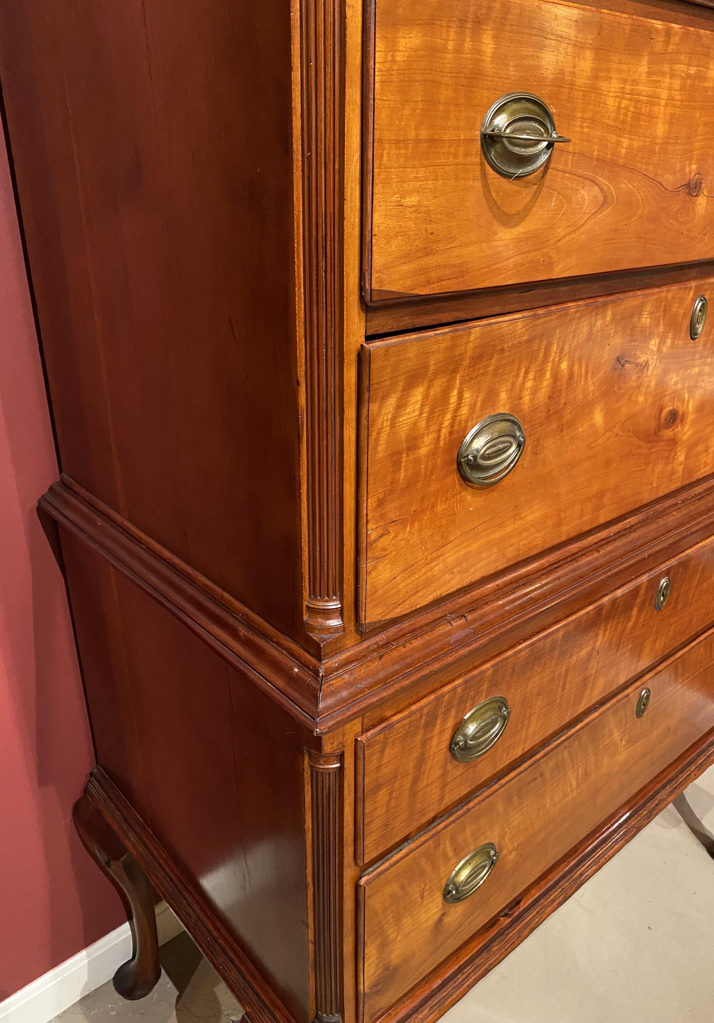 Hand-Carved 18th Century Two Part Chippendale Highboy in Cherrywood For Sale