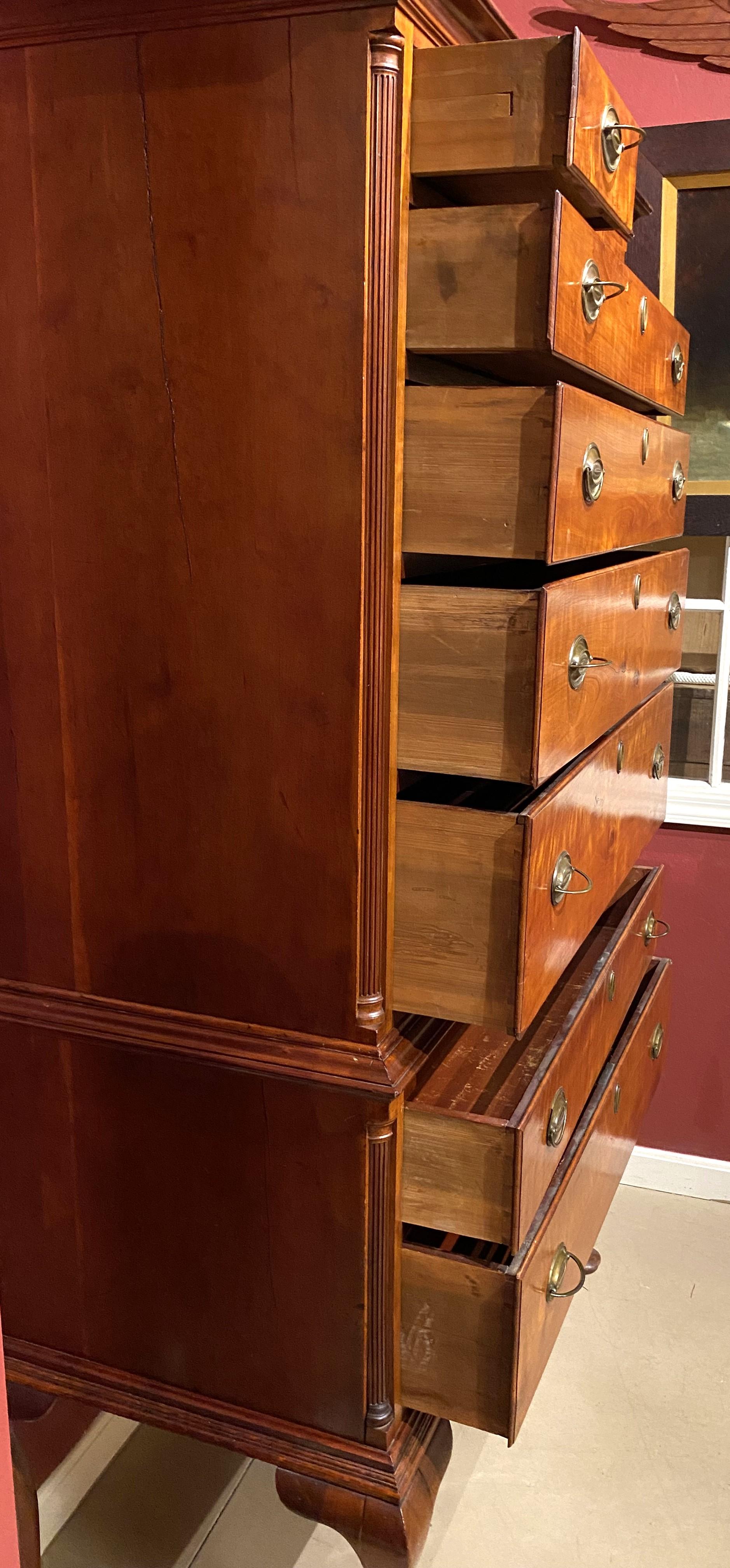 18th Century and Earlier 18th Century Two Part Chippendale Highboy in Cherrywood For Sale